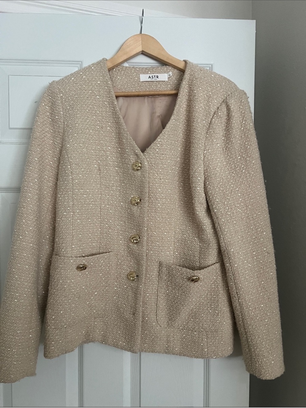 ASTR Cream Tweed Button-Front Blazer with Gold Buttons - Picture 2 of 2